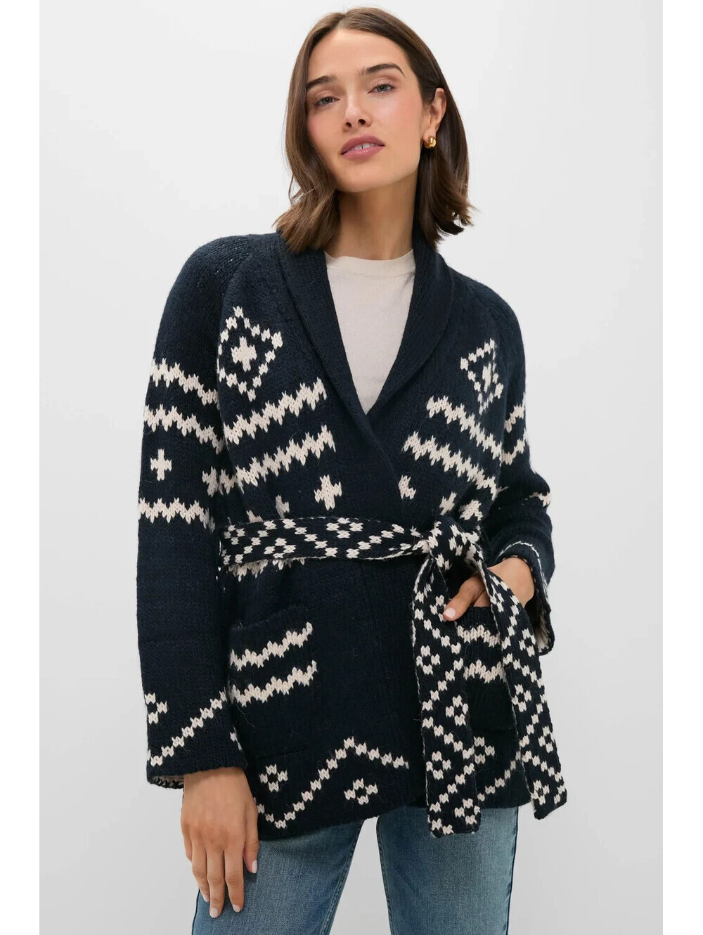 NEW, The Great The Reversible Shawl Cardigan in navy/White Sz 0 #T4065